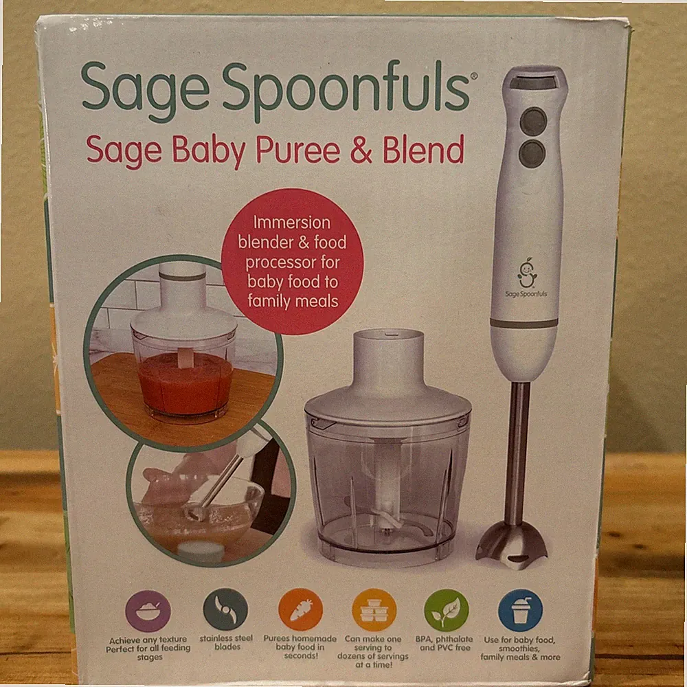 Sage Spoonfuls Puree & Blend Baby Food Immersion Blender & Processor - White New