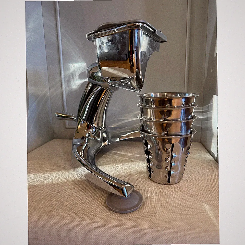 Saladmaster Food Processor Machine Chrome Tripod Base 4 Stainless Steel Cones