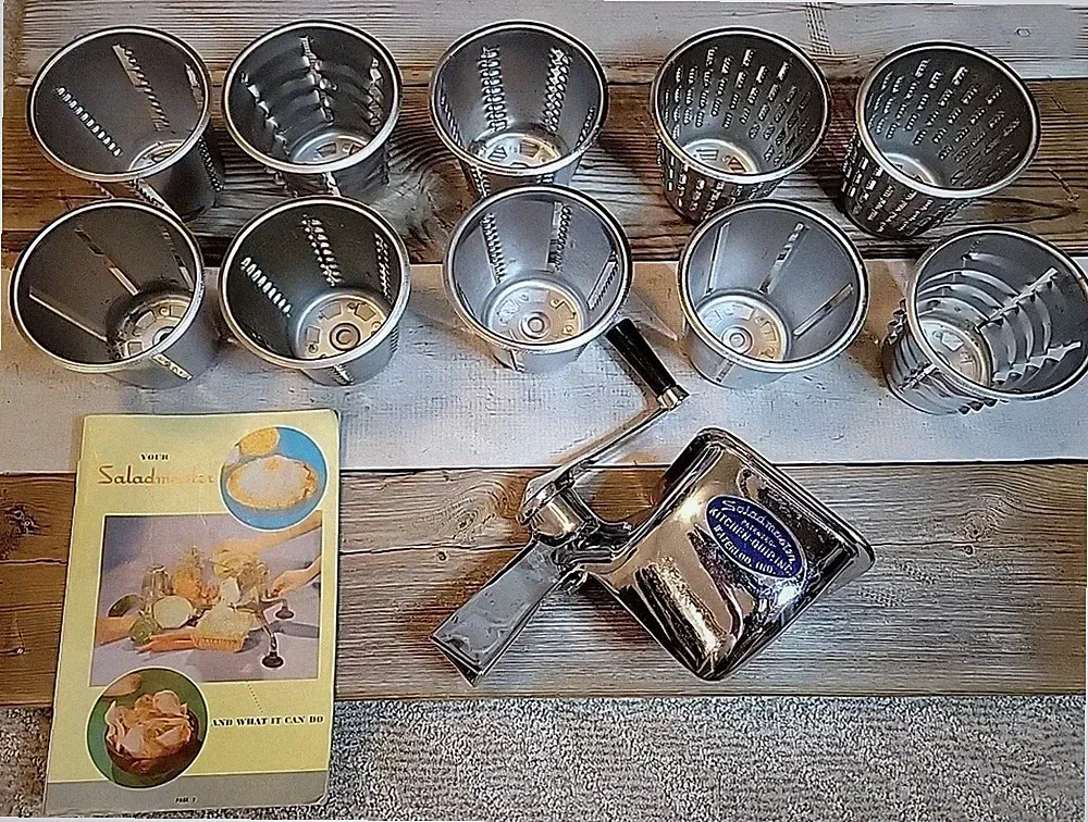 Saladmaster Kitchen-Quip VTG Food Processor 10 Cones, Hand Crank, Manual NO BASE