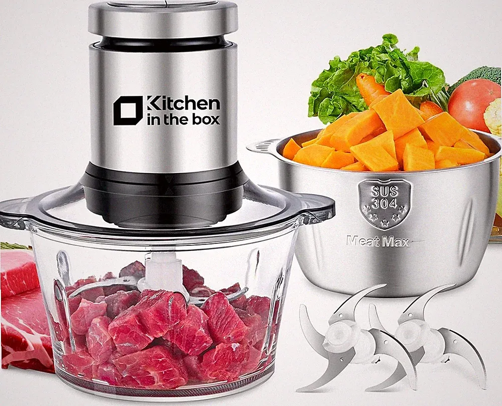 Silver 400W 8-Cup Food Processor 2 Bowls 2 Blades Meat Vegetable Chopper