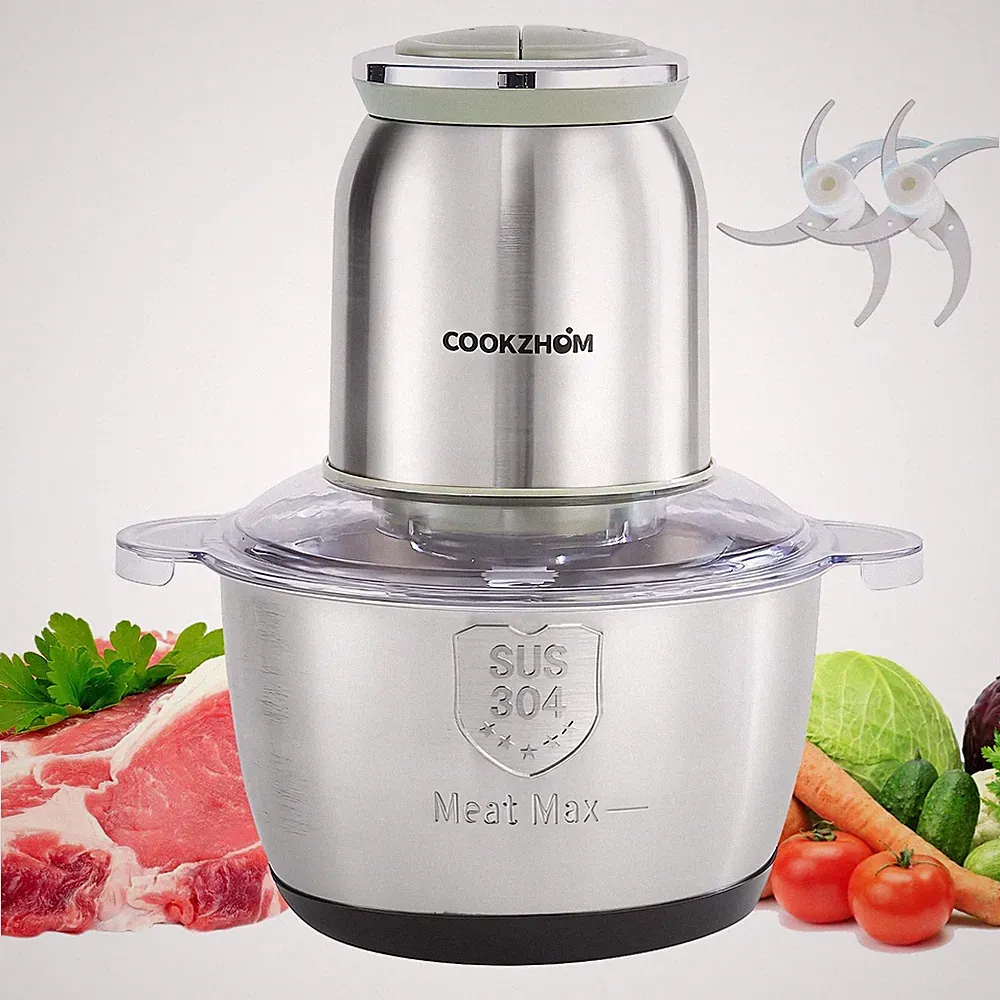 Silver Food Processor,500W Meat Grinder with 8 Cup Stainless Steel Bowl and 4...