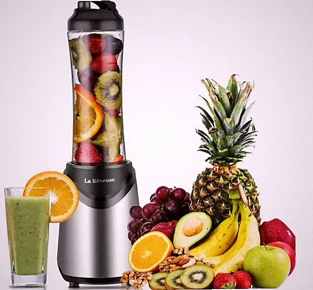 Silver Personal Size Smoothies Blender by La Reveuse with 300 Watts and 18oz BPA