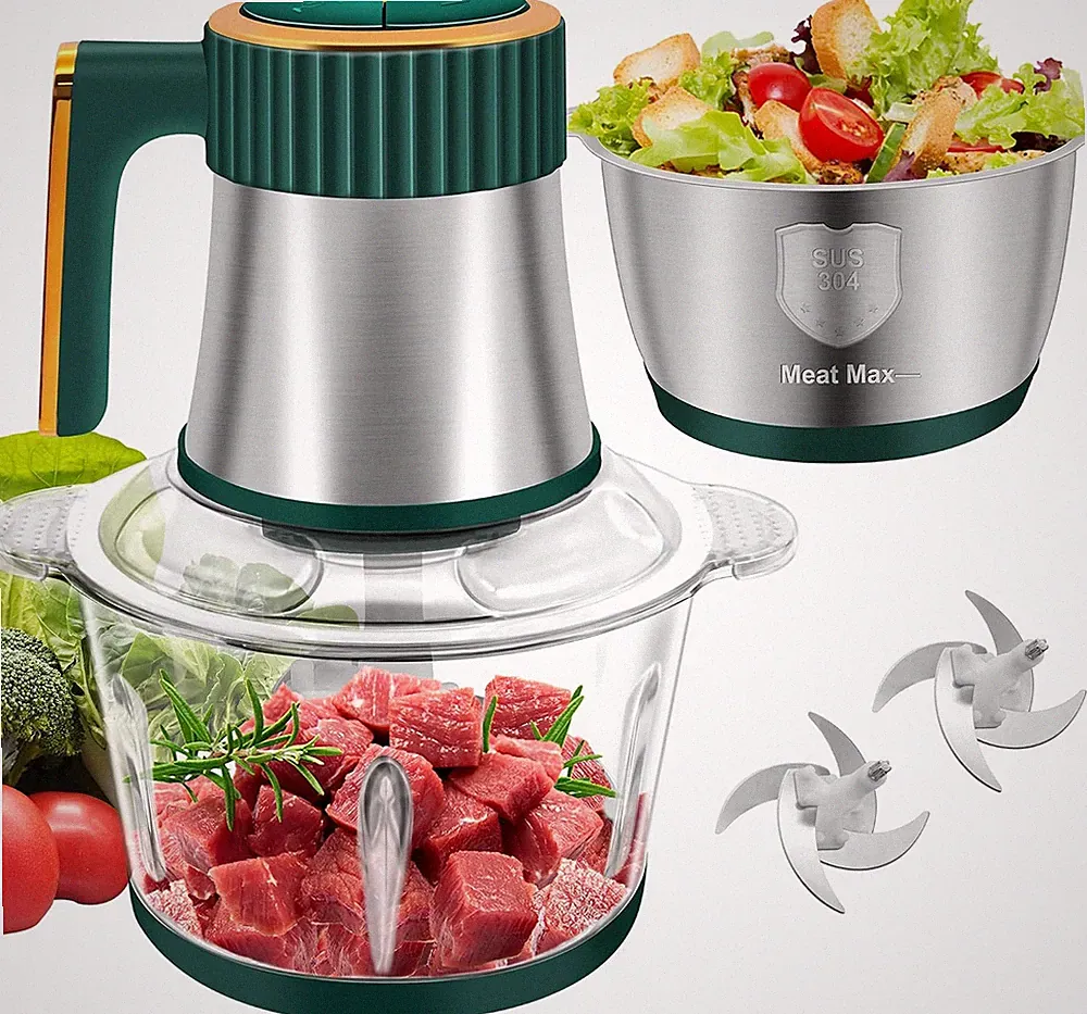 Small Food Processor, 5-Speed Food Chopper, Electric Meat Grinder | 2 Bowls (8 C