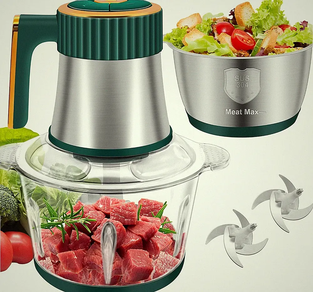 Small Food Processor, 5-Speed Food Chopper, Electric Meat Grinder | 2 Bowls (8 C