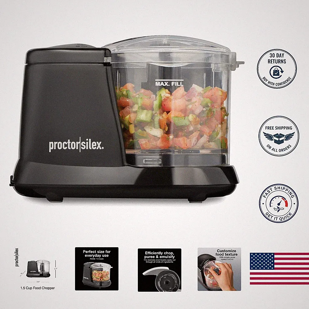 Space-Saving 1.5 Cup Mini Chopper & Processor for Effortless Cooking - Black
