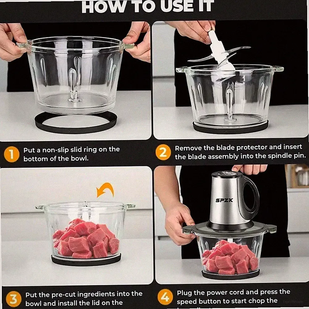 SPZTJK 2L Electric Food Processor 2 Bowls Meat Grinder Vegetable Chopper
