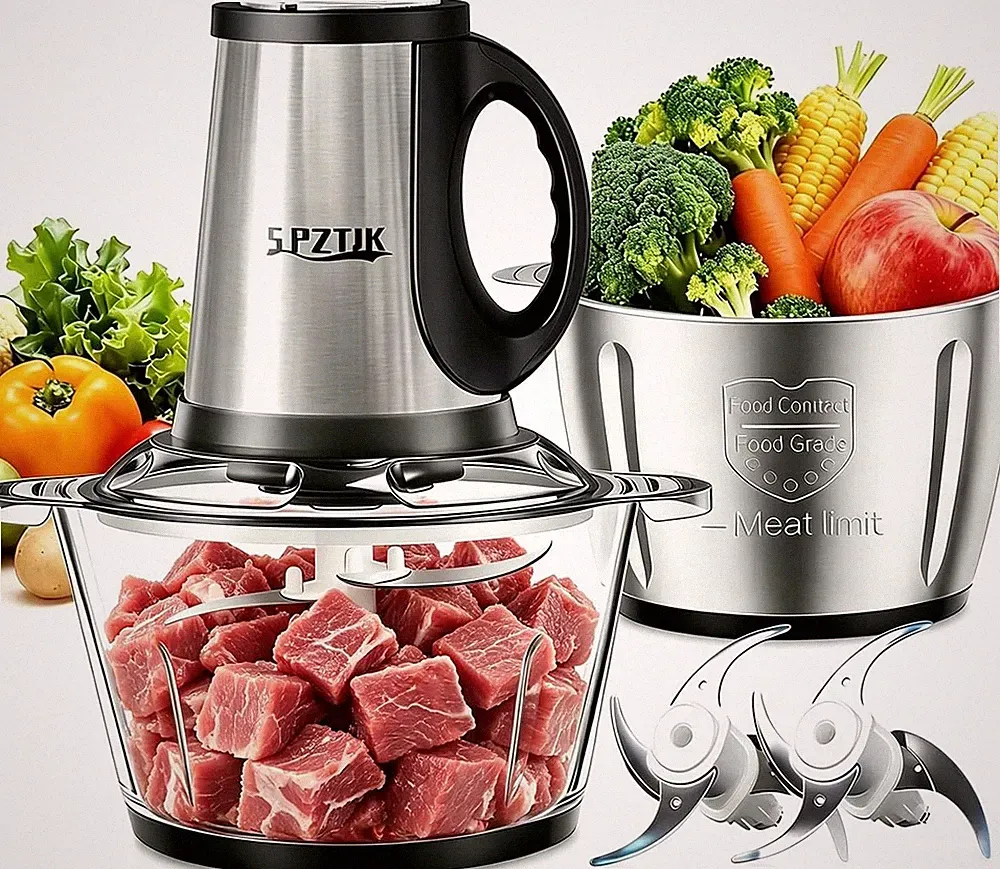SPZTJK 3-Speed Electric Food Processor Meat Grinder Vegetable Chopper 300W
