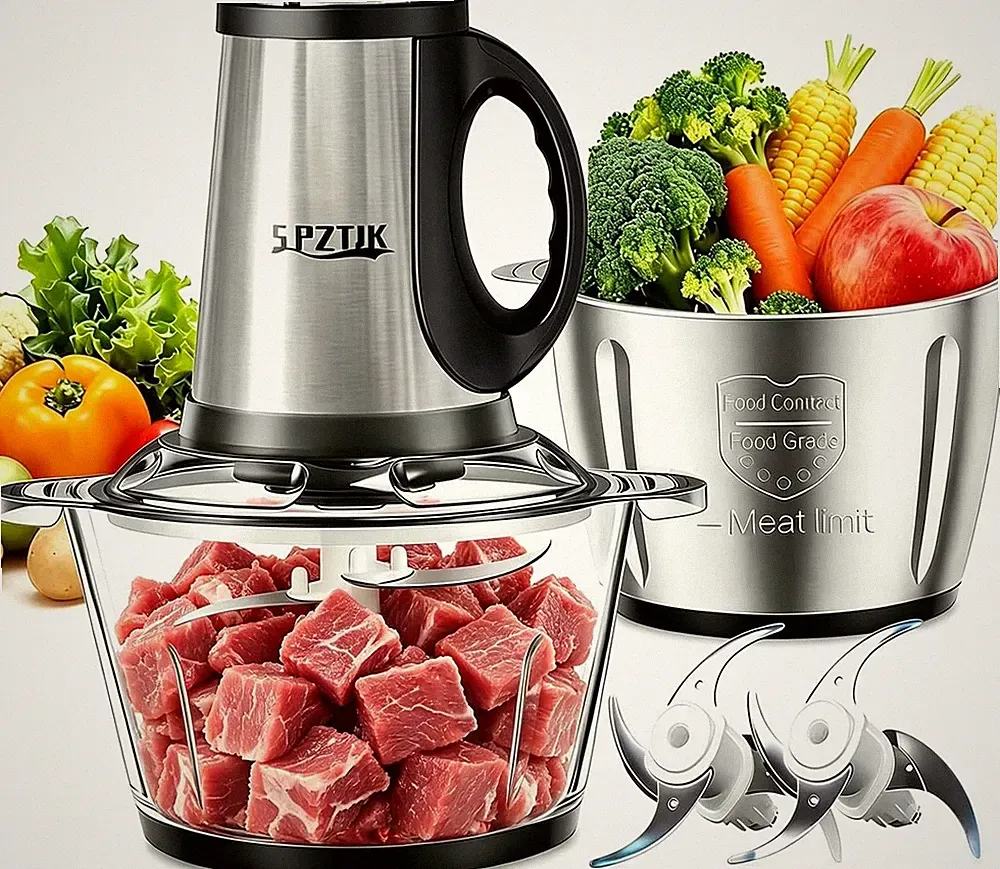 SPZTJK 3-Speed Electric Food Processor: Meat Grinder, Vegetable Chopper & Baby F