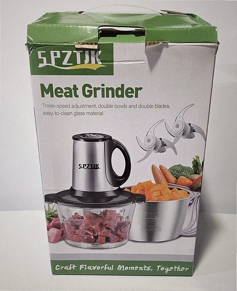 SPZTJK Electric Meat Grinder Vegetable Chopper Food Processor 2 Bowls 3-Speed