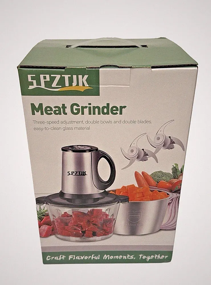 SPZTJK Electric Meat Grinder Vegetable Chopper Food Processor 2 Bowls 3-Speed
