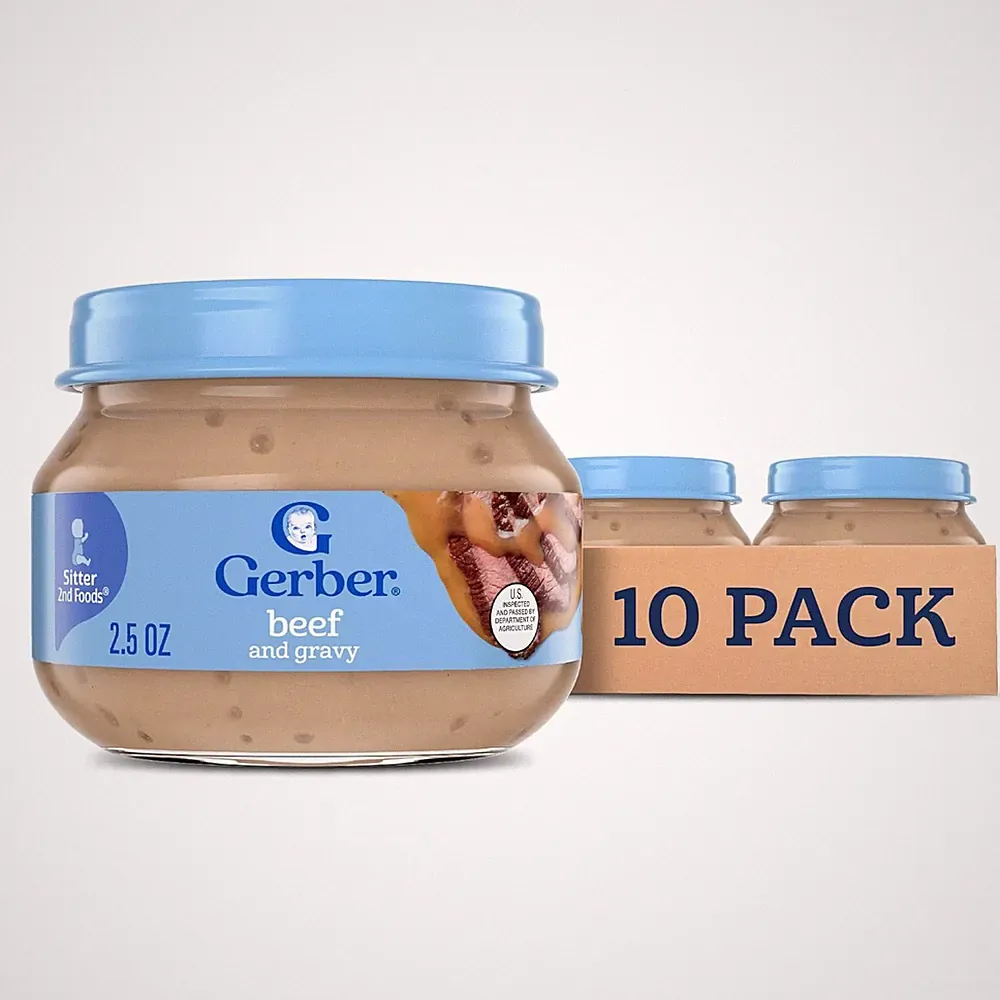 Stage 2 Baby Food, Beef and Gravy Jar, Baby Food Meat Puree, Baby Mealtime, Baby