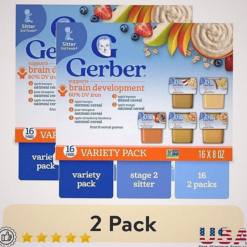 Stage 2 Baby Food Variety Pack Purees Cereal & Fruit Tubs 6 to 8 Months New