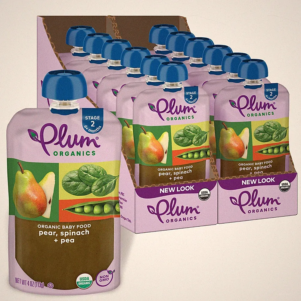 Stage 2 Organic Baby Food - Pear, Spinach, and Pea - 4 oz Pouch (Pack of 12)...