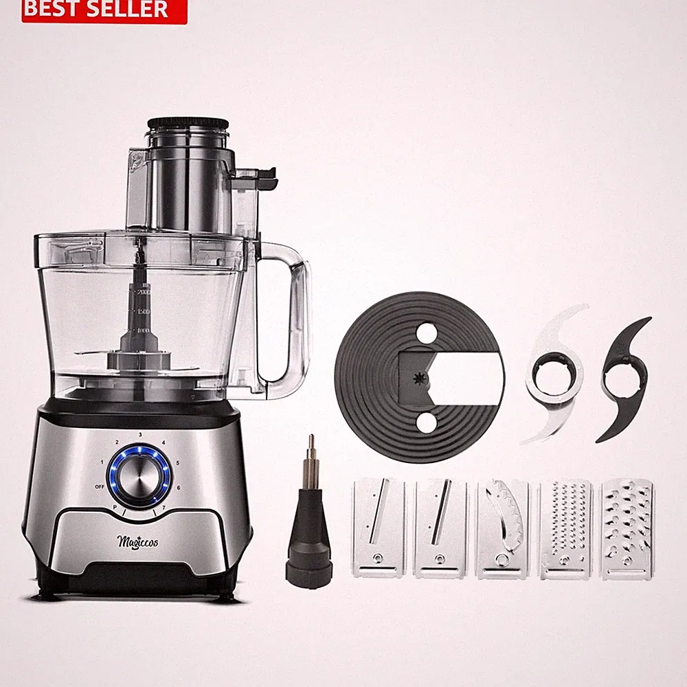 Stainless Steel 14-Cup Food Processor with Safety Lock, 1000W Motor & Easy Clean