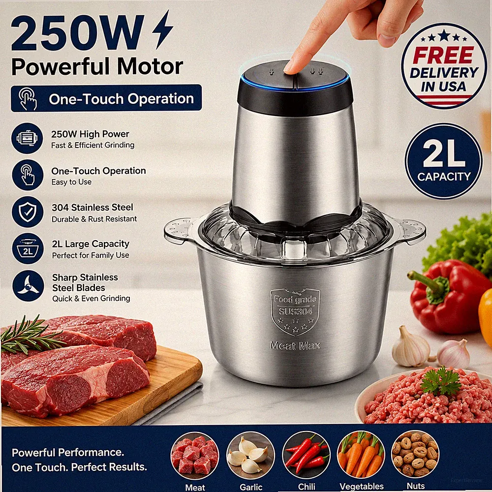 Stainless Steel 2L Electric Food Processor Meat Chopper 250W Kitchen Appliance