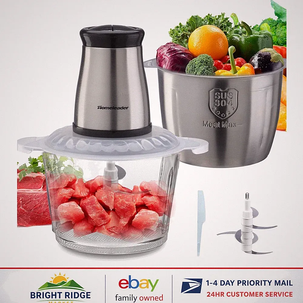 Stainless Steel Food Processor with Large 3L Glass Bowl for Meat and Vegetables