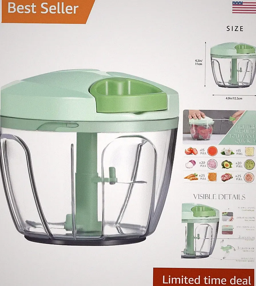 Stainless Steel Manual Food Processor - Effortless Chopping for Veggies & Fruits