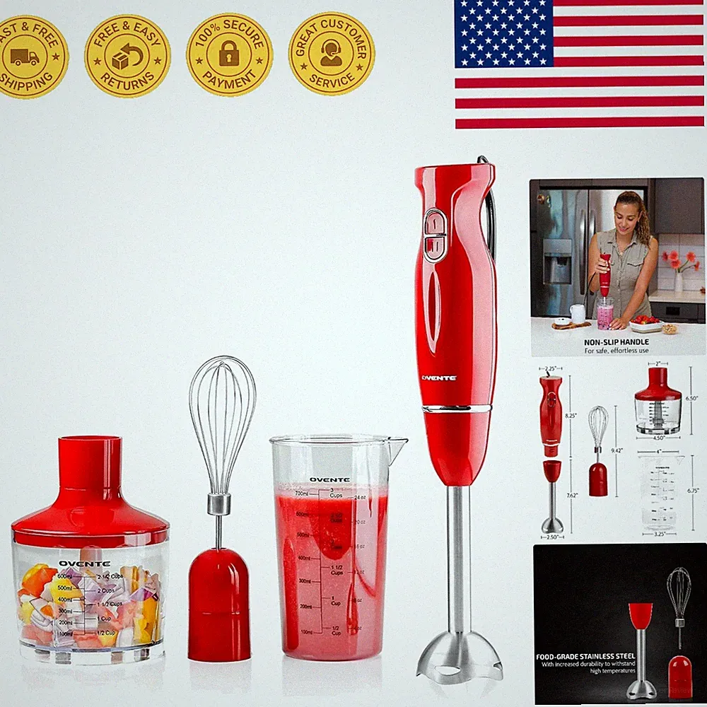 Stainless Steel Powered Immersion Blender Set – Whisk, Chopper & Beaker Included