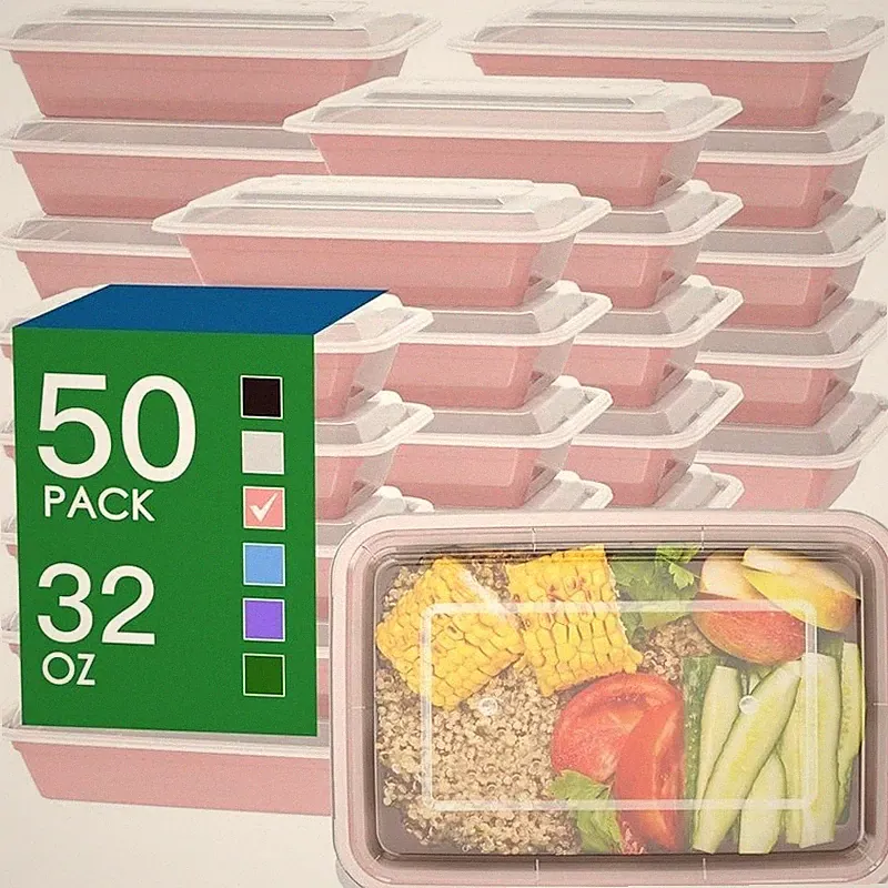 Sturdy Reusable Meal Prep Containers Leakproof Stackable BPA Free 50 Pack New