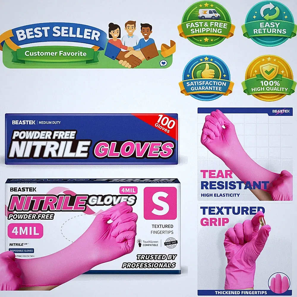 Stylish Hot Pink Nitrile Gloves, 100ct - Waterproof, Latex-Free for All Tasks