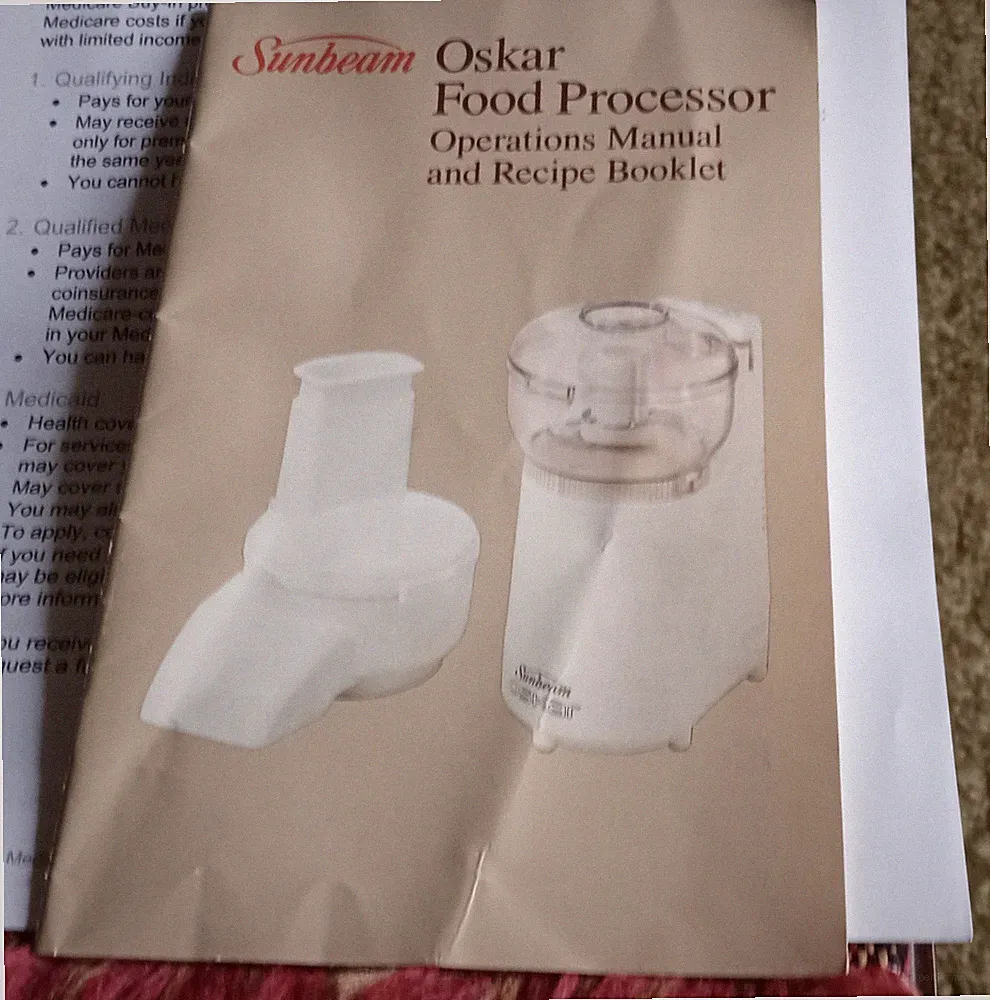 Sunbeam BIG OSKAR FOOD PROCESSOR MODEL 14121 Manual And Recipe Booklet