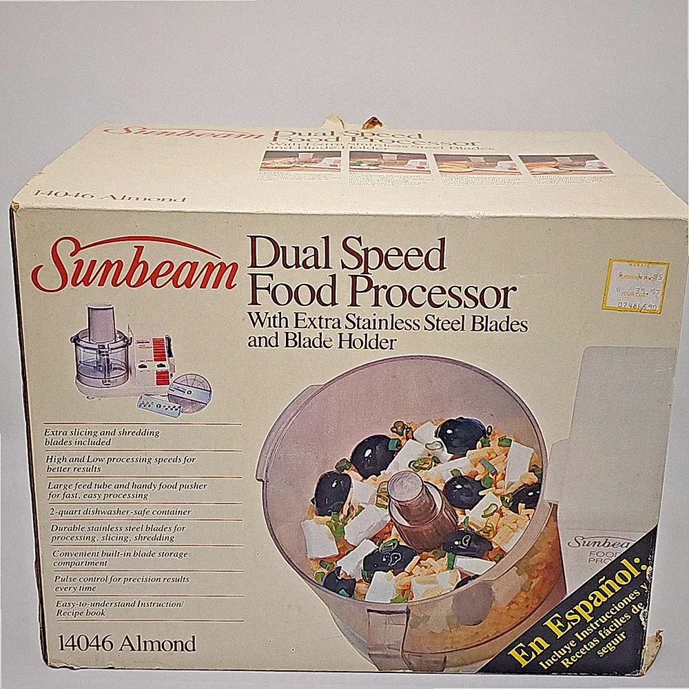Sunbeam Dual Speed Food Processor 14046 Almond 2 QT Capacity Extra Blades/Holder