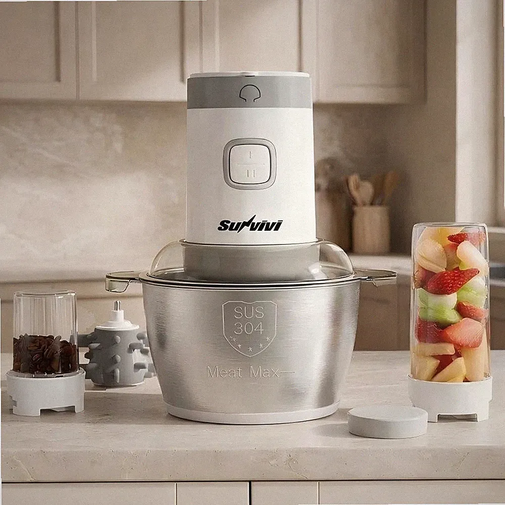 Sunvivi 4-IN-1 Food Processor: Electric Chopper for Meat Large, White