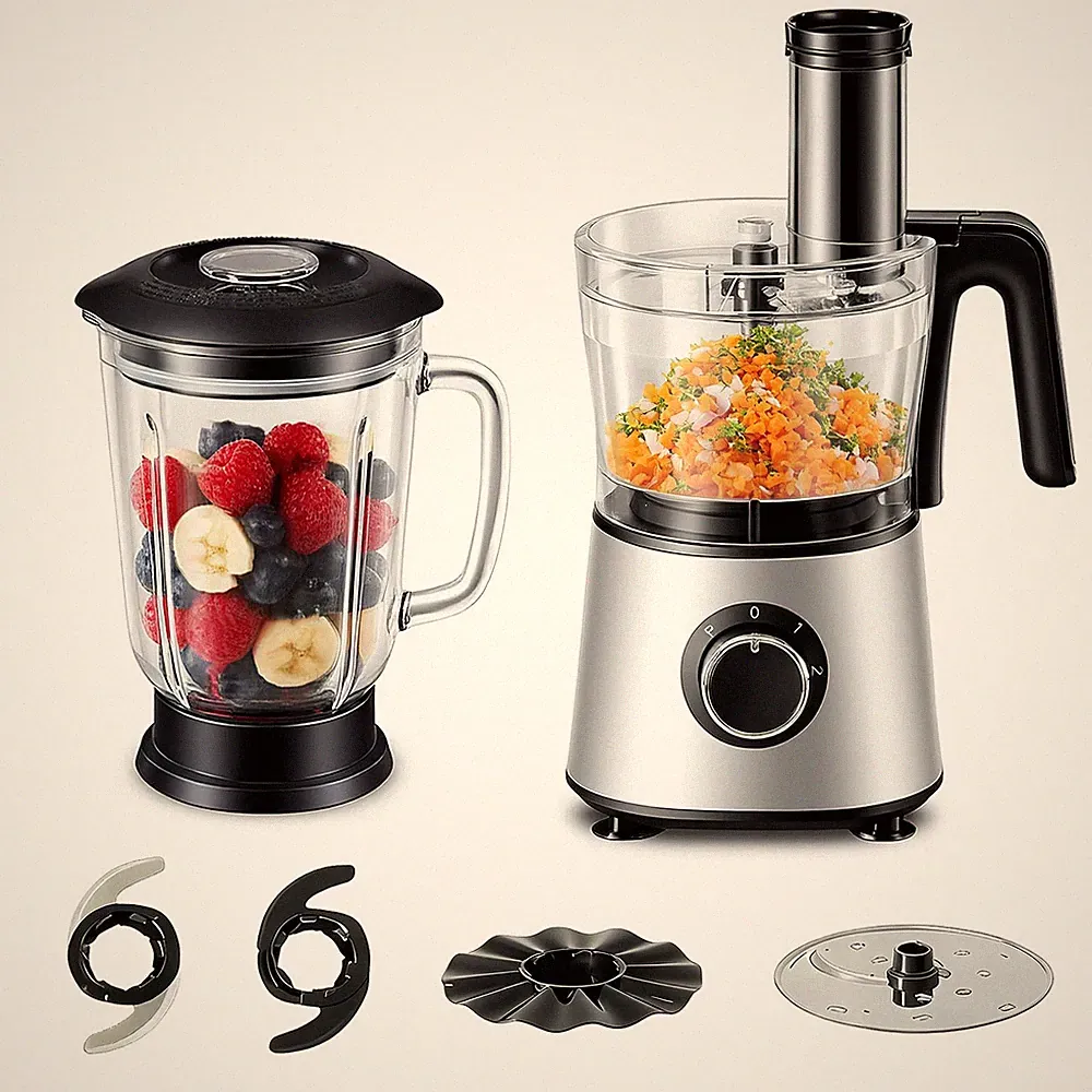 sweetcrispy Food Processor Blender Combo for Vegetable, Dough, 1.5L Glass Jar