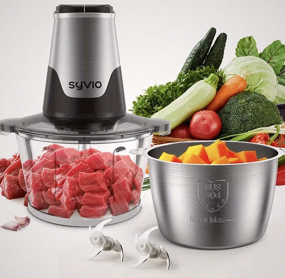 Syvio Food Processor With Two Bowls, Meat Grinder, Vegetable Chopper 8 Cup, 450W