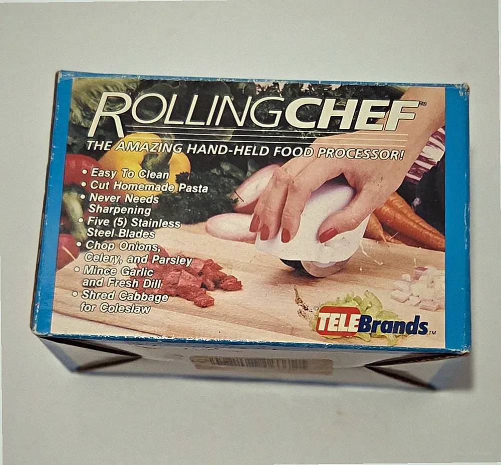 TeleBrands Rolling Chef Manual Hand-Held Food Processor, White Plastic/Stainless