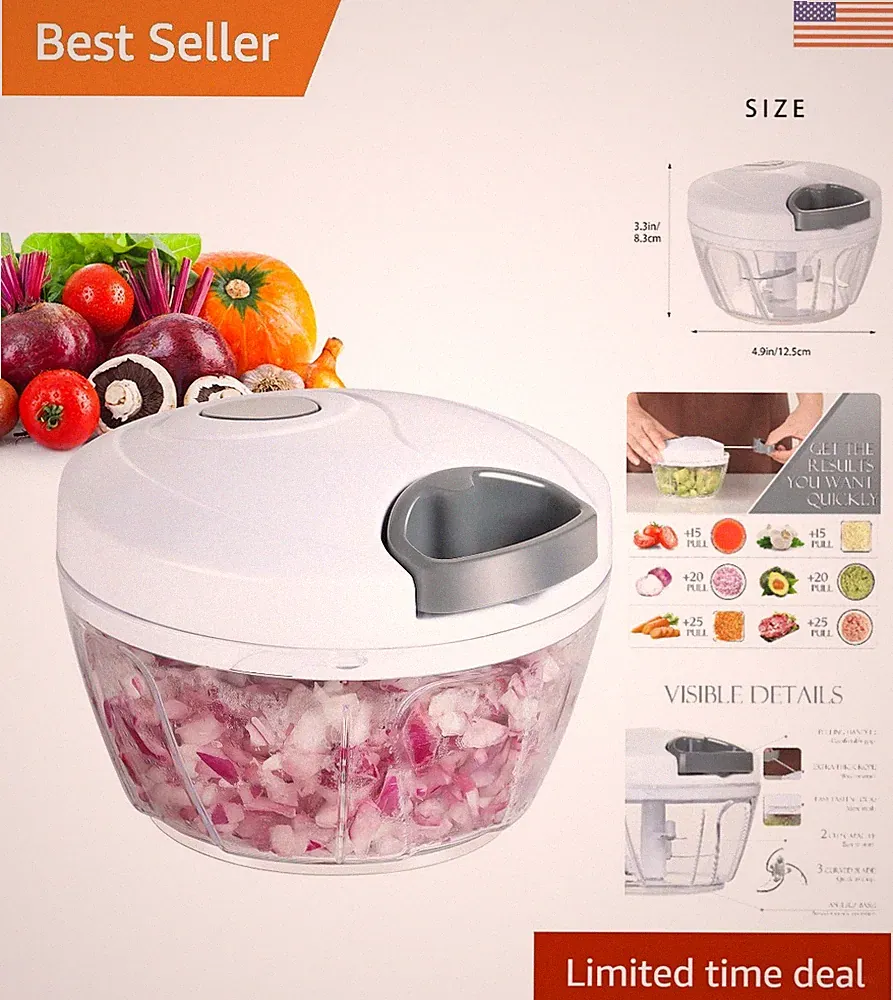 Time-Saving Manual Food Processor - 500ml Vegetable Chopper for All Occasions