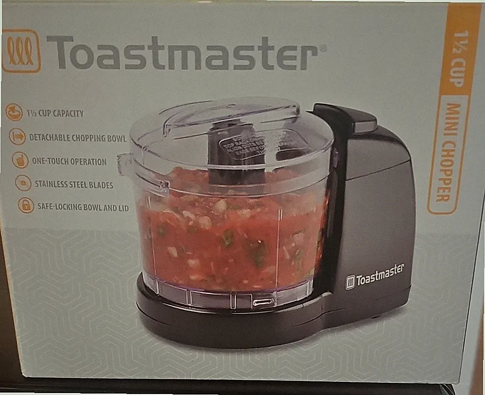 Toastmaster 1.5 Cup Mini Chopper One-Touch Stainless Steel Blades TM-67MC Black