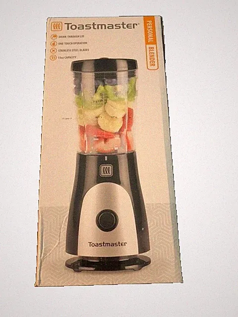 Toastmaster 15 OZ Personal Blender -Drink-thru Lid & Stainless Steel-Blades