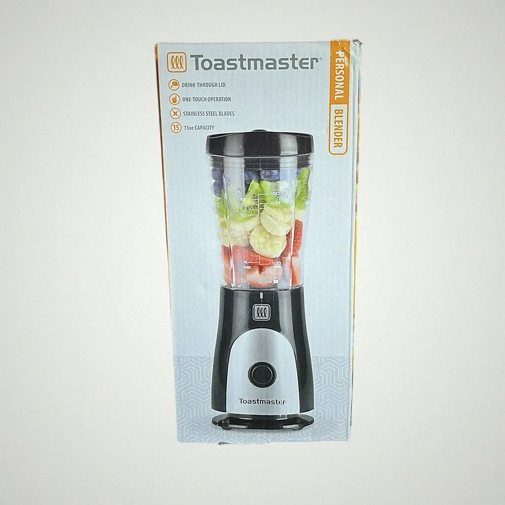 Toastmaster 15oz Personal Blender Drink-Through Lid & Stainless Steel-Blades