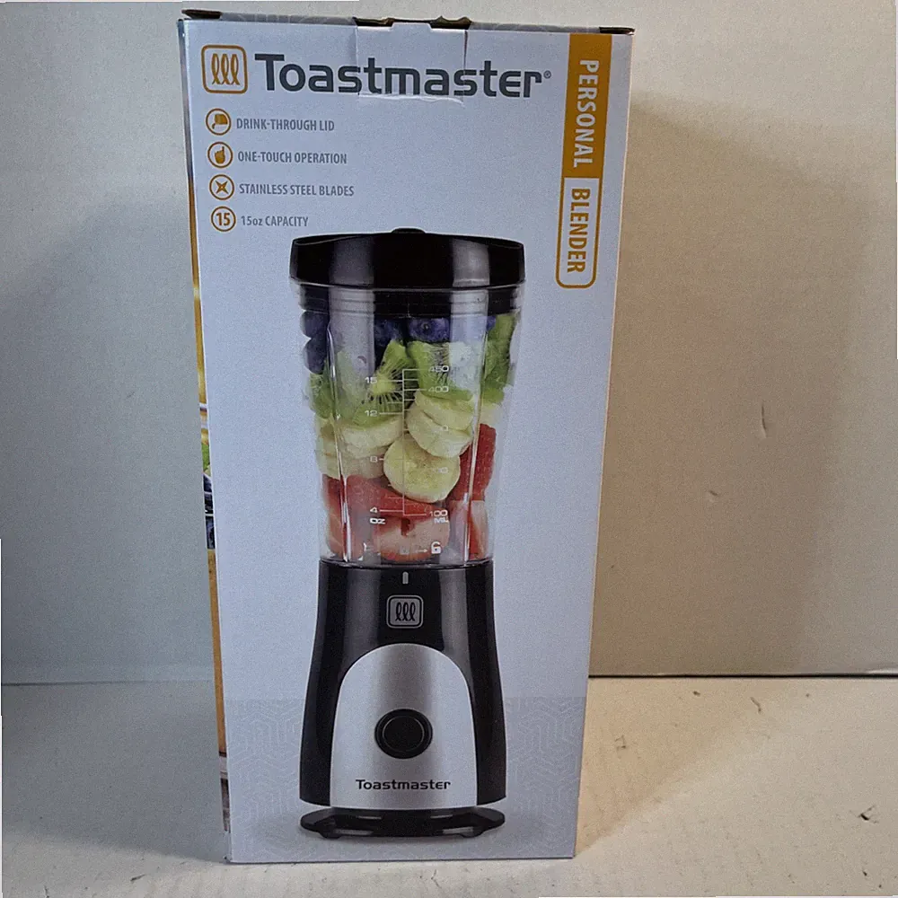 Toastmaster 15oz Personal Blender Drink-Through Lid & Stainless Steel-Blades