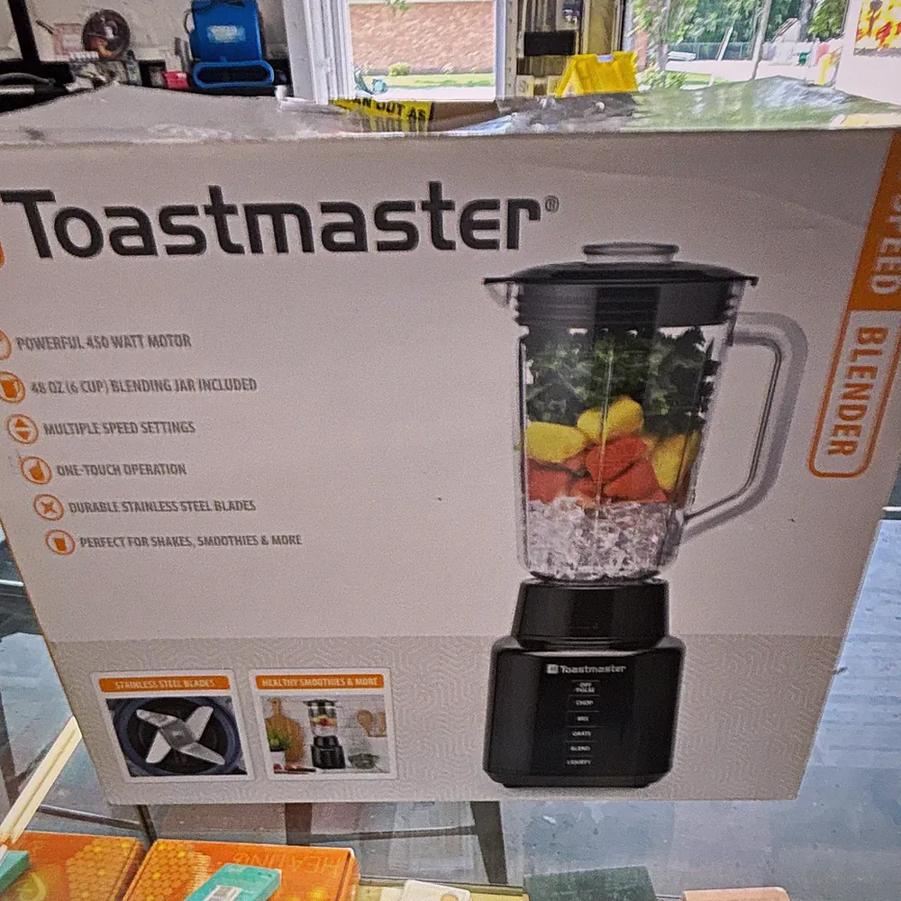 Toastmaster 6-Speed 450W Electric Blender 48 oz Black, One-Touch, 4-Blade
