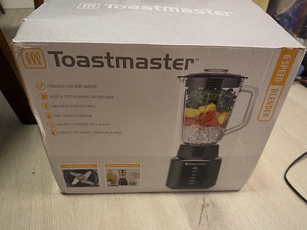 Toastmaster 6-Speed 450W Electric Blender 48oz Jar Black Pulse One-Touch