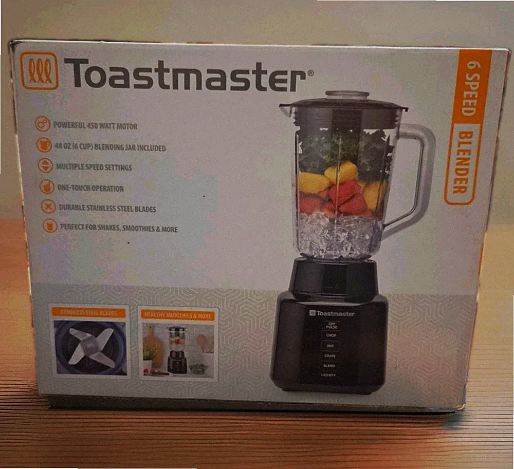 Toastmaster 6-Speed Electric Blender 450W 48 oz Clear Jar, Black, Pulse