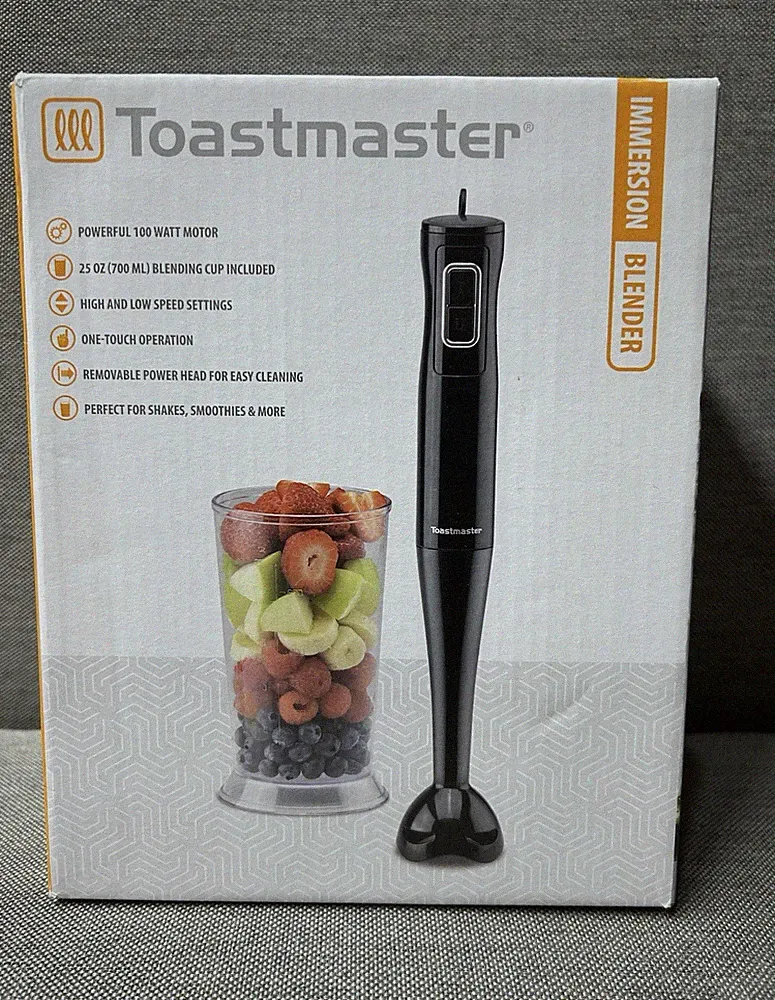Toastmaster TM-202IB Immersion Handheld Blender Set 100W 2-Speed 25oz Cup Black