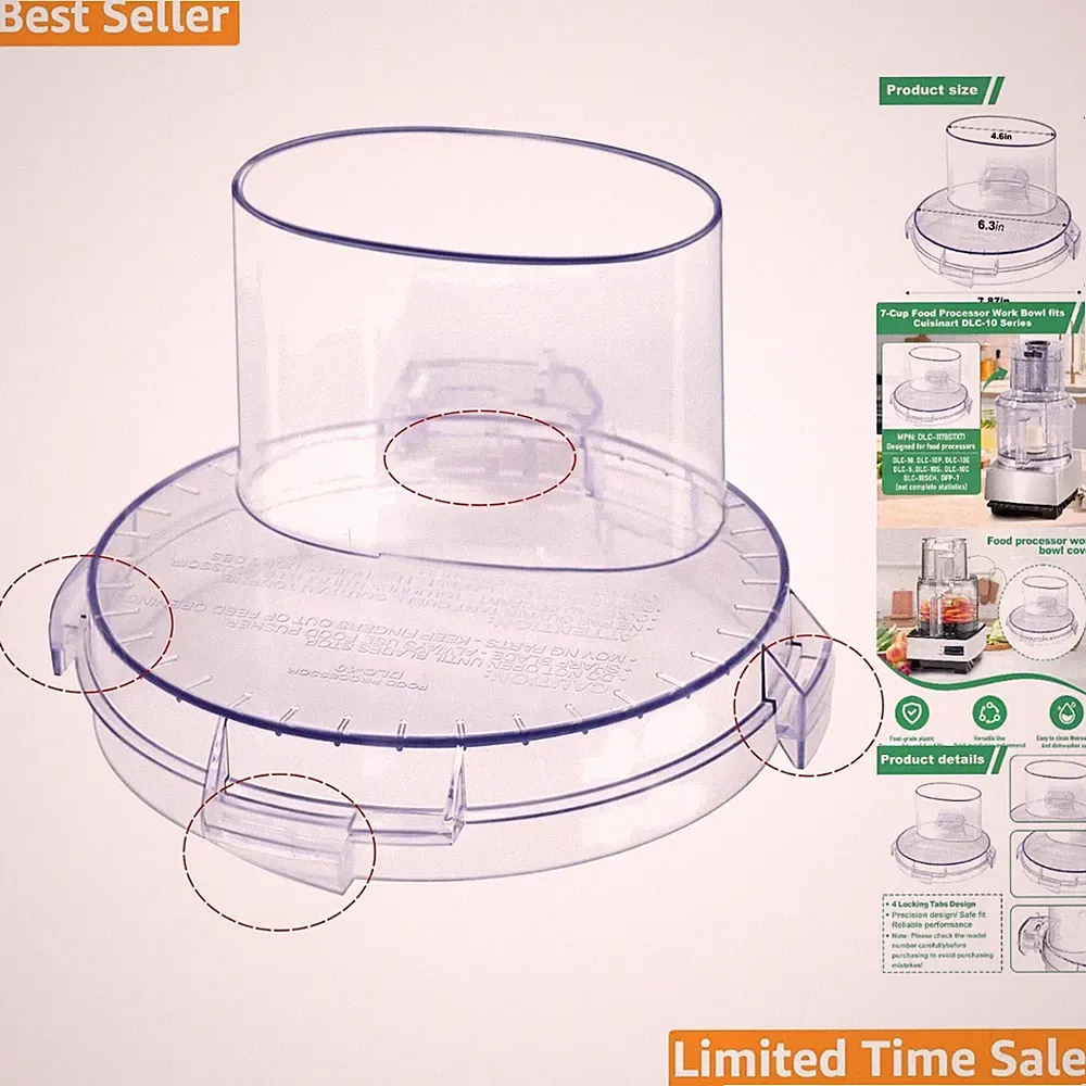 Transparent 7-Cup Food Processor Bowl Cover with 4 Locking Tabs for Cuisinart