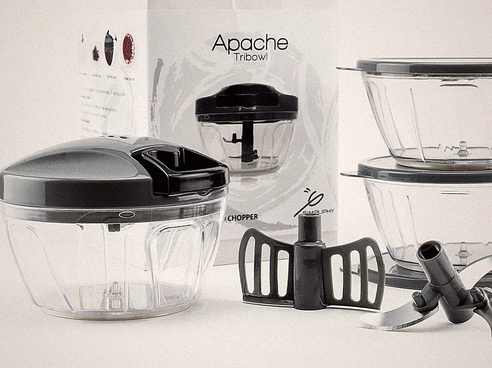 Tribowl Apache, Manual Pull Cord Food Chopper-blender, 3 bowls and lids 2 cup