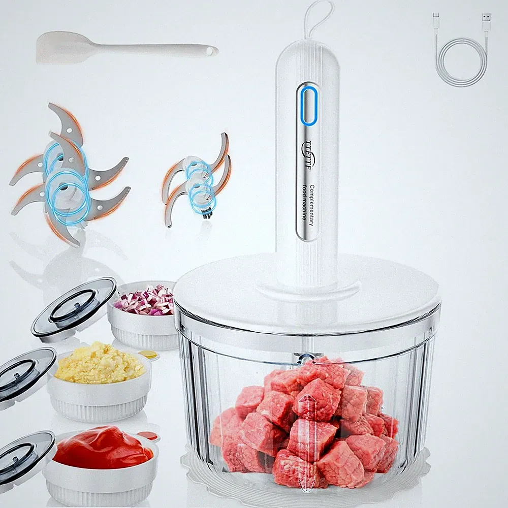 TTFTTF Glass Food Processor with 4 Blades & 4 Bowls 8 Cup + 3x0.5 Cup, Small...