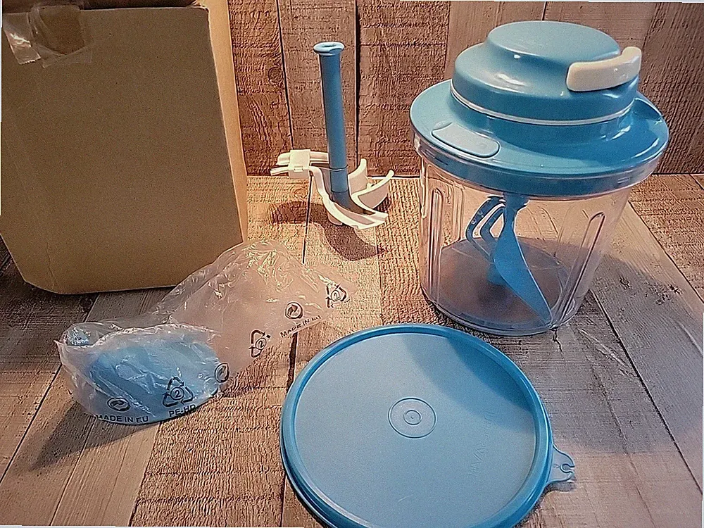 Tupperware Power Chef System Manual Food Processor Mix Chop Whisk Blue Super