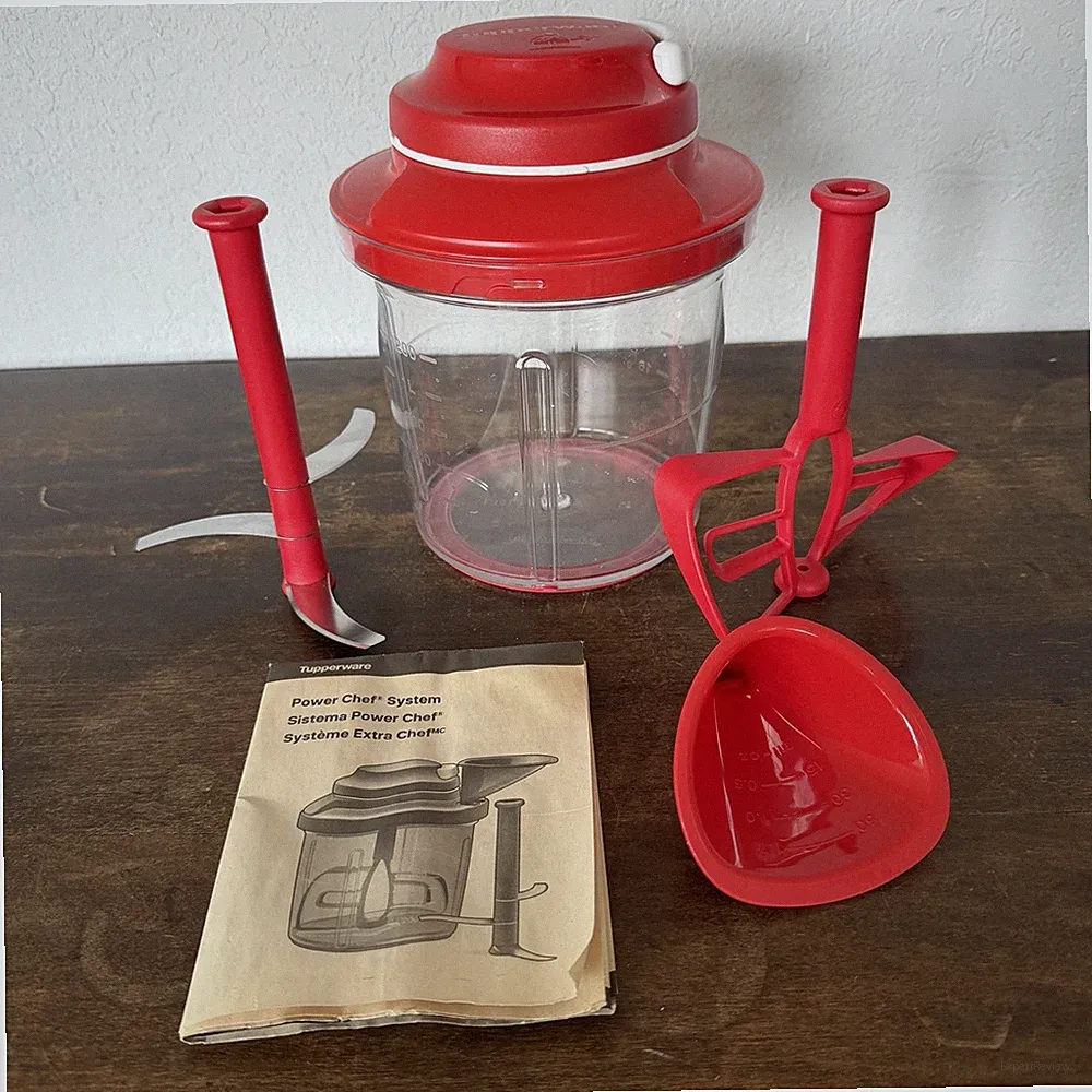 Tupperware Power Chef System Manual Food Processor Mixer Whisk Red Accessories
