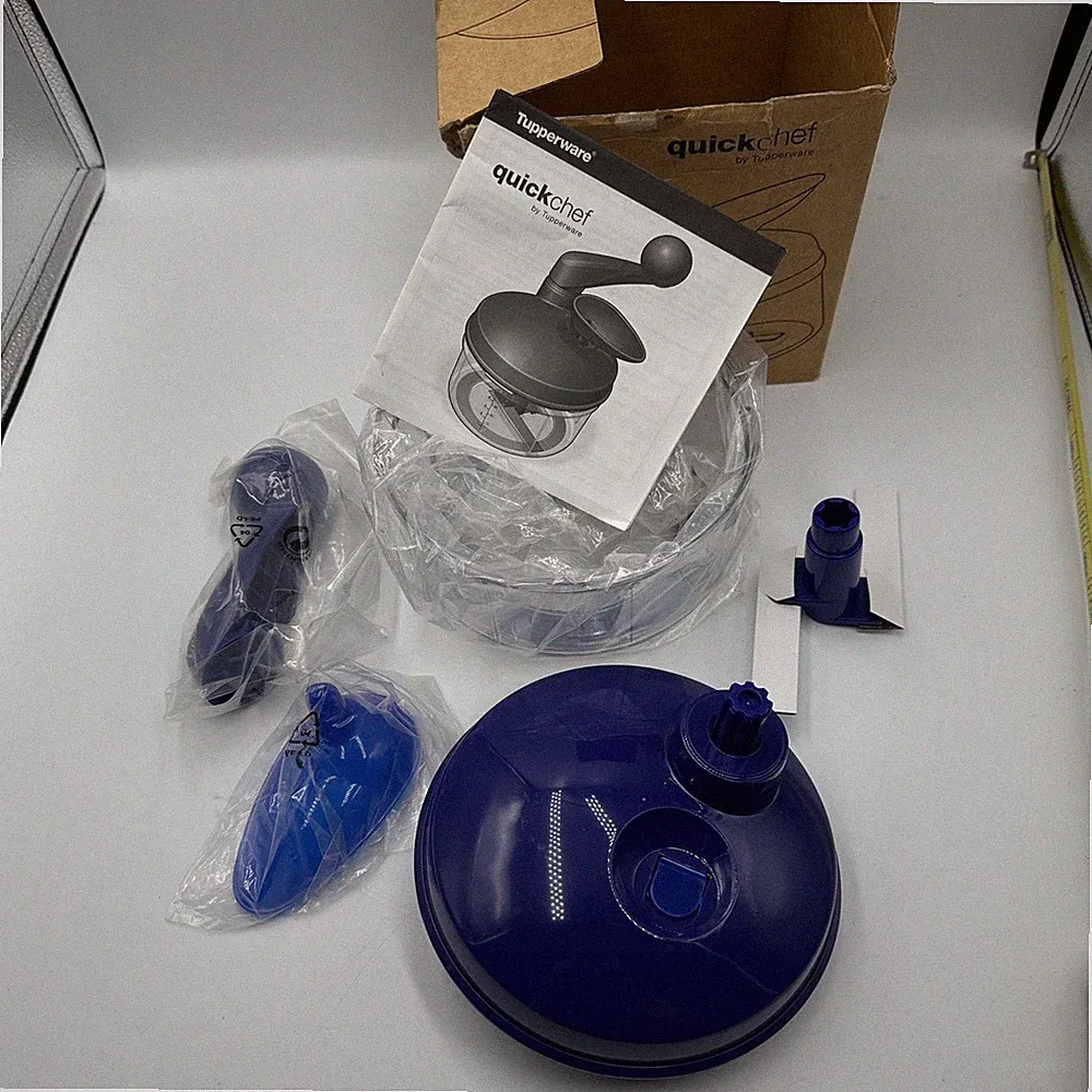Tupperware Quick Chef Manual Food Processor Blue 1.3L Hand Crank Chopper Whisk