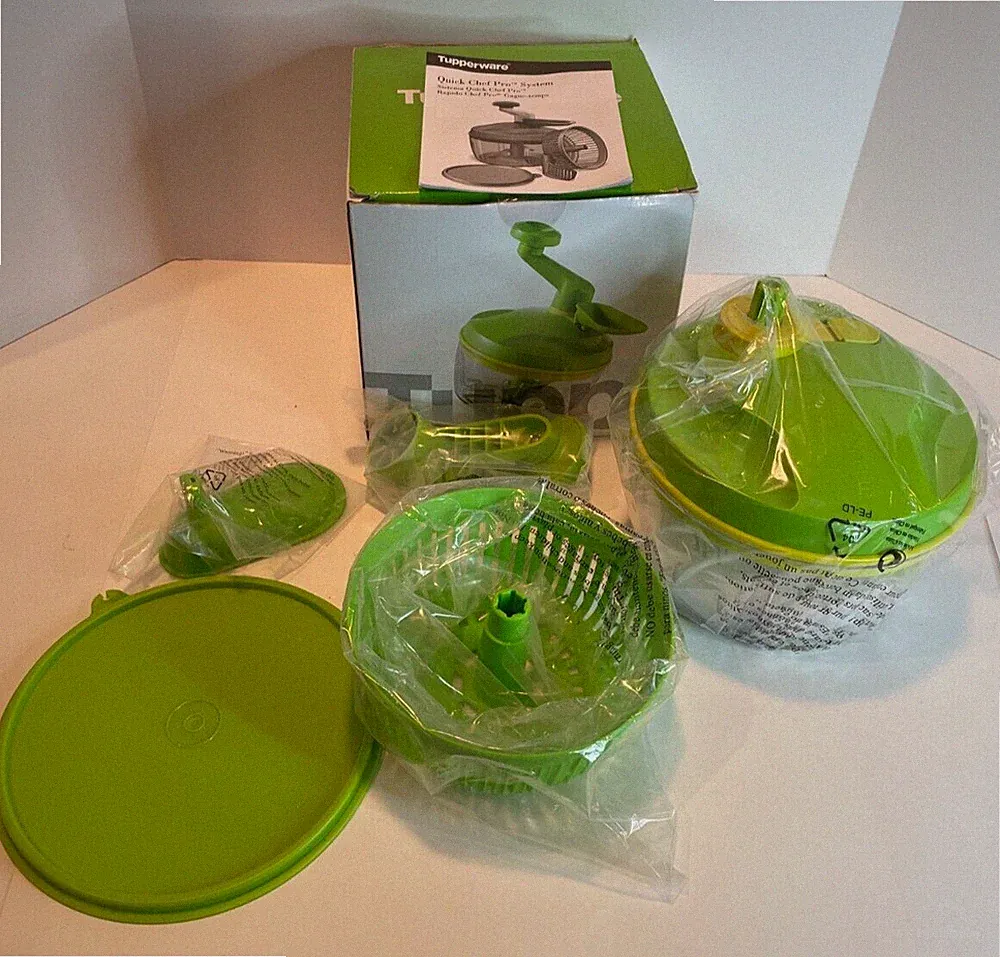 Tupperware Quick Chef Pro System Food Processor Open Box Green Basket Spinner