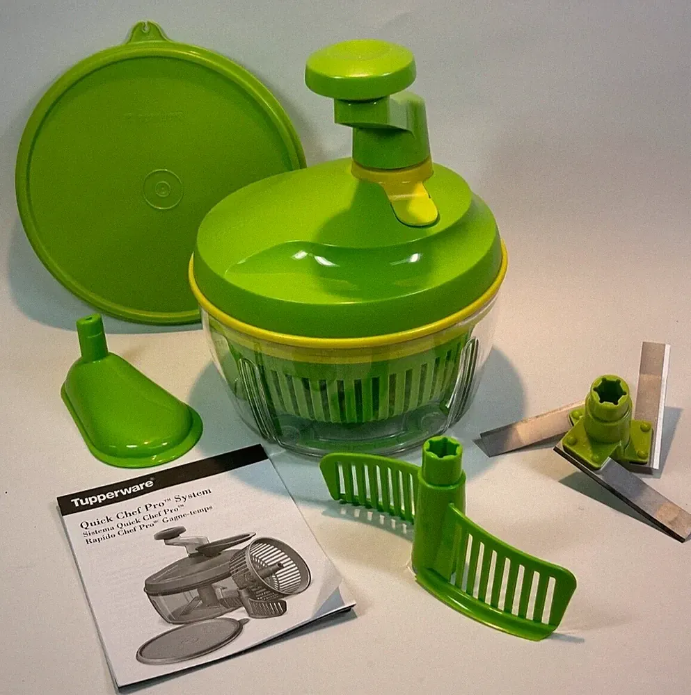 Tupperware Quick Chef Pro System Manual Food Processor Chopper Green