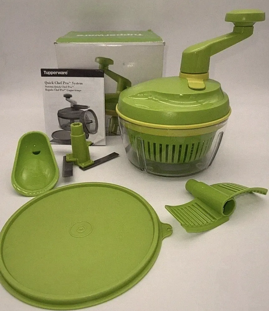 Tupperware Quick Chef Pro System Manual Travel Food Processor Chopper Lime green