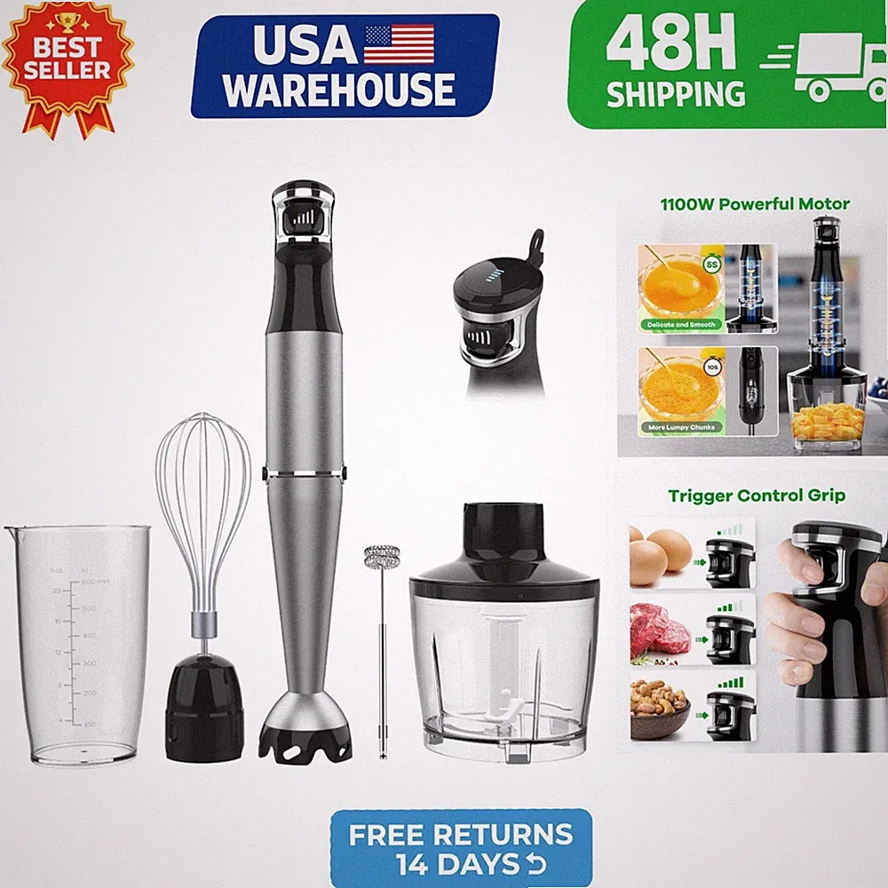 Turelar Immersion Blender 1100W Handheld Mixer Set with Attachments