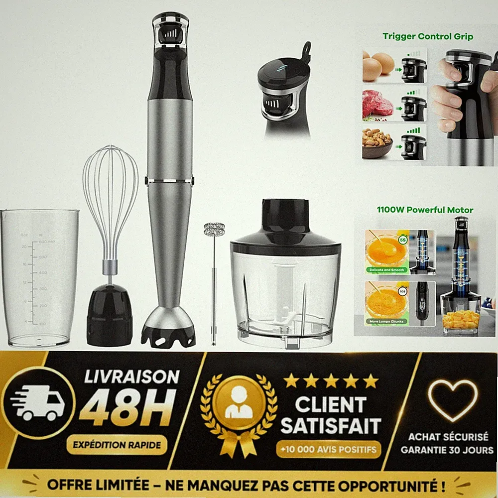 Turelar Immersion Blender Handheld 1100W 5-in-1 Hand Blender Set Black